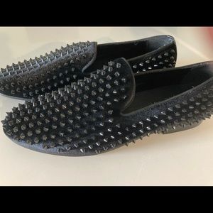 NWOT Mens Sz 10 Spiked Velvet Slipon Dress Shoes Black Saks Fifth Avenue
